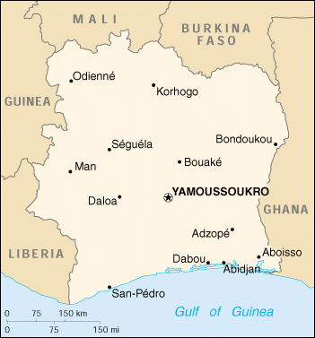 [Country map of Cote d'Ivoire]