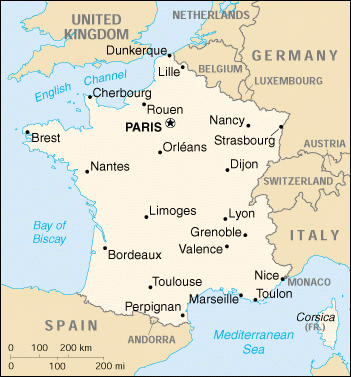 [Country map of France]