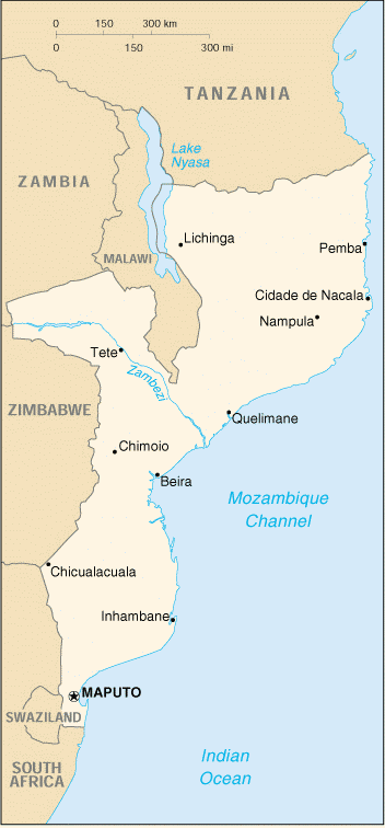 [Country map of Mozambique]