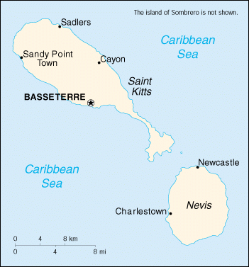 [Country map of Saint Kitts and Nevis]