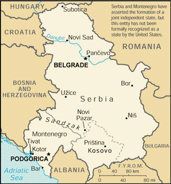 [Country map of Serbia and Montenegro]