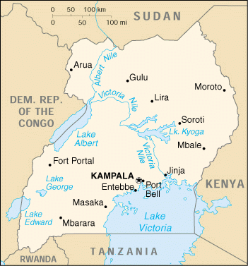 [Country map of Uganda]